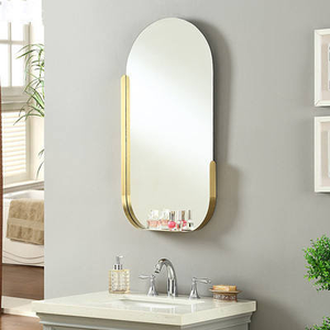 Espejo de <span class=keywords><strong>Baño</strong></span> Ovalado con Marco Dorado y Estante, Espejo de Vanidad Metálico Semienvuelto para <span class=keywords><strong>Baño</strong></span> y Decoración del Hogar, Venta al Por Mayor Directo de Fábrica - Product Image 1