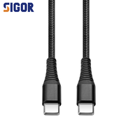 Kabel Tipe C ke Tipe C PD60W 3A Pengisian Cepat Kabel Data Berbahan Nilon Kepang dengan Cangkang Aluminium Alloy untuk Komputer dan Perangkat Seluler