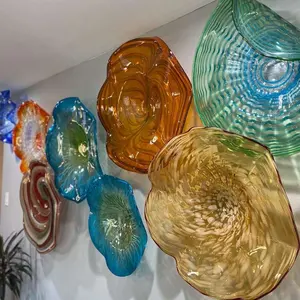 Hotel Lobby Blown Glass Wall Plates Modern Murano Glass Art Wall Decor Flower Wall Decoration