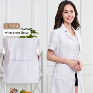 Uniforme Médico Transpirable de Polialgodón Blanco con Cuello de Traje y Manga Corta 21S para Clínica, Hospital, Laboratorio e Instituto de Belleza - Product Image 4