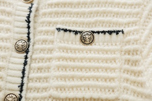 ODM Cardigan con bottoni corti con finiture a contrasto da <span class=keywords><strong>donna</strong></span> a manica lunga maglione in cotone misto <span class=keywords><strong>lana</strong></span> autunno elegante <span class=keywords><strong>maglieria</strong></span> da <span class=keywords><strong>donna</strong></span> - Product Image 4