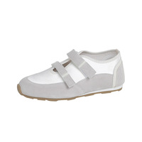 Zapatillas Planas de Ballet Retro para Mujer con Parches, Doble Correa de Velcro, Zapatos Casuales para Caminar, Calzado de Mezcla de Satén y Gamuza, Compatible con OEM ODM