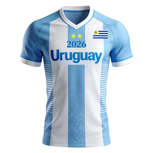 Maglia Uruguay 2026 Collo a V con Strisce Celeste e Bianche, Maglietta da Calcio con Bandiera Uruguaiana e Due Stelle per Tifosi - Product Image 1
