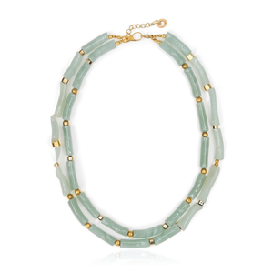Fashion Beaded Necklace Green Tube Beads Gold Plated 316L Stainless Steel Sustainable Resistant Jewelry - Product Image 2