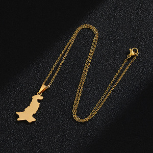Collar con <span class=keywords><strong>Mapa</strong></span> de Afganistán, África, Argelia, Egipto, Etiopía, Irán, Irak, Cachemira, Kenia, Kuwait, Líbano y Libia en Acero Inoxidable y Oro de 18K - Product Image 4