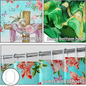 Rideau de douche moderne en forme de fleur de lapin de Pâques 3D pour salle de bain et décoration intérieure avec stock de style printanier - Product Image 4