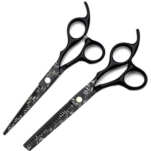 Tijeras de peluquería Kawamoto de 6 pulgadas, tijeras de entresacar negras, imitación Morning Glory, para diestros, acero inoxidable 440C - Product Image 3