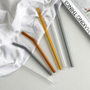 <b>Reusable</b> High Borosilicate Glass <b>Straw</b> Heat Resistant Transparent Bent for Soda Cola Milk Drink Accessory for Drinking - Product Image 2