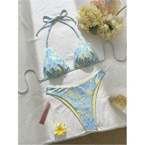 FOXA Women's Floral Bikini Set Halter Neck Lace Trim Stretch Swimwear Beach Vacation Bathing Suit - Product Image 6