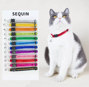Kalung Kucing dari Nilon Solid yang Tahan Lama, Dapat Disesuaikan, Bernapas, dengan Gesper Pengaman, Patch, Lonceng, Payet, dan Glitter - Product Image 2
