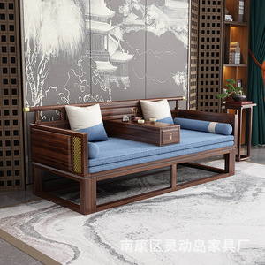 New Chinese Style <b>Sofa</b> <b>Bed</b> Ebony Solid Wood Convertible Sliding <b>Bed</b> With Tea Table Set For Living Room - Product Image 3