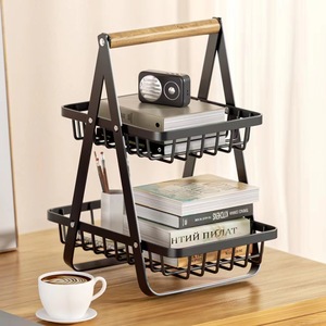 Panier rectangulaire en acier au carbone pour fruits <span class=keywords><strong>et</strong></span> légumes, étagère <span class=keywords><strong>de</strong></span> rangement <span class=keywords><strong>de</strong></span> cuisine, double ou triple niveau, suspendu ou à poser sur comptoir, sans installation - Product Image 3