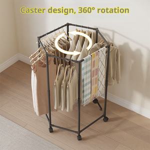 多機能回転服ラック床に立った車輪付き金属ブラケットネクタイ収納 & 乾燥バルコニー用 - Product Image 3