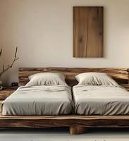 Lits de chambre d'hôtel en bois écologique style Wabi-sabi AJJ-M187 pour maisons d'hôtes, villas, appartements personnalisés, clubs de villégiature et centres de loisirs