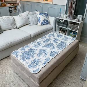 PANDA HOME Alfombra Seccional Acolchada Clásica Azul y Blanca, con Diseño Floral Vintage, de Tela de Algodón Fresca, Antideslizante, Antiestática y Lavable - Product Image 6