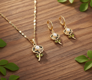Juego de Joyería de Oro Laminado de 18K, Collar y Aretes con Diseño Floral Romántico, Joyería para Mujer de Alta Calidad, Resistente al Deslustre, con Diseño Floral - Product Image 6