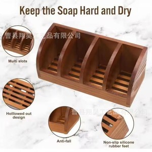 Wooden Multi Slot Soap <b>Dish</b> <b>Rack</b> Solid Wood Curved Design Self Drain Bathroom Desktop Soap Storage Box - Product Image 3