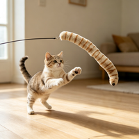 Mainan Kucing Interaktif untuk Berburu di Dalam Ruangan, Tongkat Latihan Anak Kucing, Simulasi Hidupan Liar, Penggoda, Tongkat Kejar-kejaran, Alternatif Bulu, untuk Hewan Peliharaan