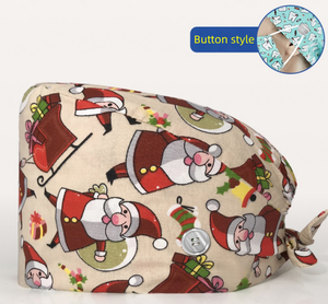 Bonnet d'infirmière chirurgicale à serviette de sueur boutonnée réglable de la série de Noël pour les femmes, chapeau de travail anti-poussière en pur coton pour les médecins - Product Image 2