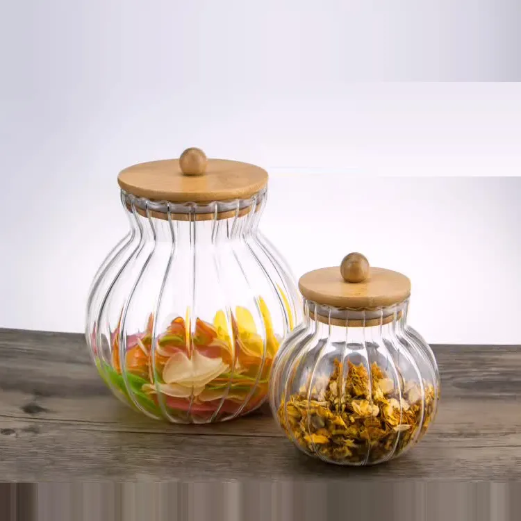 Kitchen 500ml 900ml 1500ml Pumpkin Shaped Clear High borosilicate Glass Storage Jar