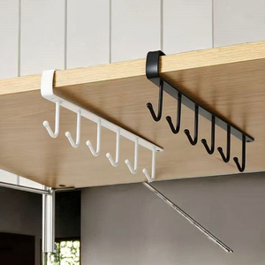 Support de crochets de cuisine à suspendre sous l'armoire, <span class=keywords><strong>porte</strong></span>-ustensiles à crochets pour placard, support de crochets sans perçage pour <span class=keywords><strong>porte</strong></span> d'armoire - Product Image 3