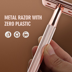 <span class=keywords><strong>Rasoir</strong></span> de sécurité à double tranchant pour femmes avec 10 lames en acier inoxydable, manche long lesté pour les jambes, les aisselles et les peaux sensibles - Product Image 4