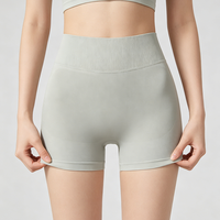 Shorts de sport mi-longs pour femme, taille élastique, grande taille, avec logo personnalisé, froncés, sans coutures, respirants, séchage rapide, en Spandex/Nylon, couleur unie, anti-roulement