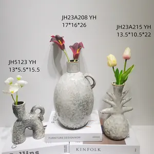 Rustik Modern ev Minimalist İskandinav dekor Ins seramik soyut vazo dekoratif çiçek vazo