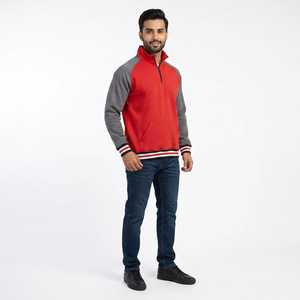 Men's Oversized 14 Zip Collar <b>Mock</b> <b>Neck</b> Hoodie Pullover with Quarter Zipper Custom Logo Plain Blank Print XS Size Sweatshirt - Product Image 1