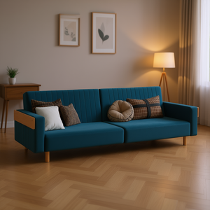 Canapé-lit en velours bleu, 100% polyester, structure en bois, meubles modernes pour salon - Product Image 2