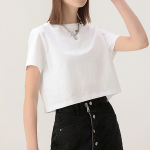 Summer 100% Cotton Sexy Casual Acid Wash Retro Embroidery Print Short Navel Cropped <strong>Crop</strong> <strong>Tops</strong> for Women <strong>Crop</strong> <strong>Top</strong> T-Shirt - Product Image 3