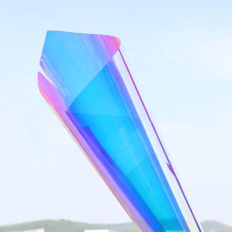 Rolo de pvc azul dicromático, rolo iridescente janela holográfica do arco-íris filme colorido brilhante