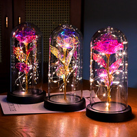 Vente en gros d'usine : Composition florale créative de roses artificielles avec lumières LED colorées, fleurs préservées, idéale pour les cadeaux d'anniversaire pour maman