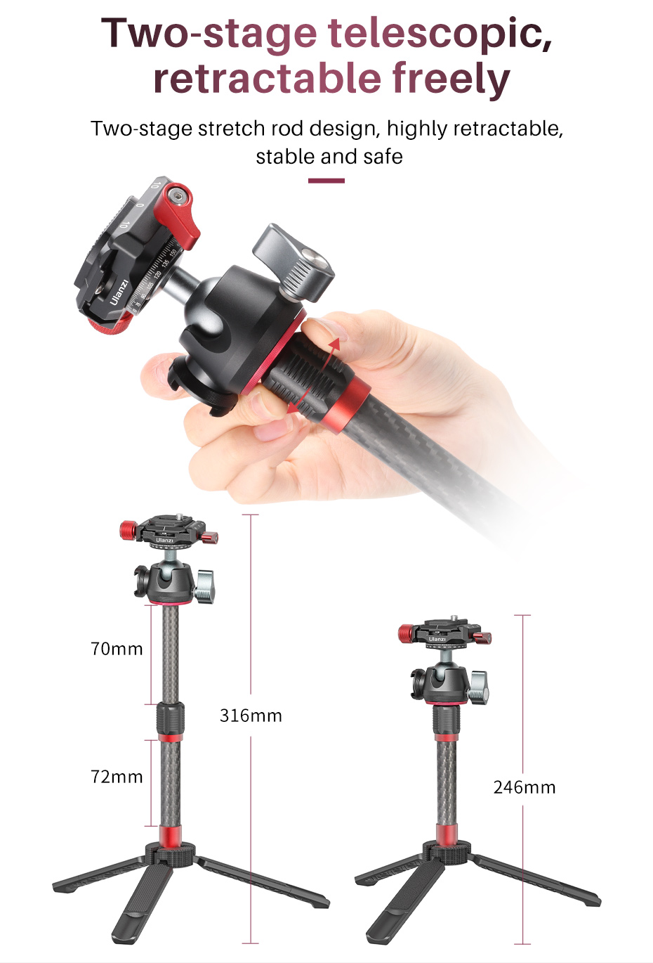 ULANZI MT-43 Reflex Multi-functional Mini Tripod for Camera Canon Sony, Portable Metal Desktop Tripod With Cold Shoe Expansion