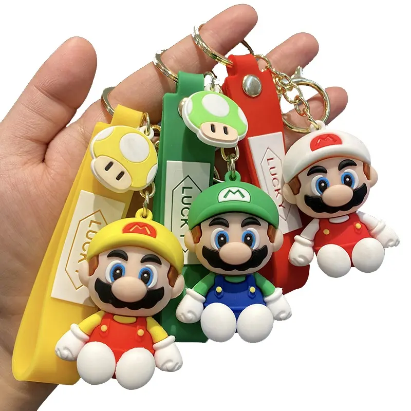 Cute cartoon animation game surrounding 3d doll PVC dripping glue key chain Ring bag Pendant Mario keychain