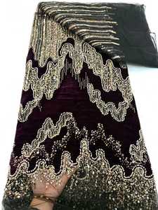 Tessuto in Pizzo <span class=keywords><strong>Africano</strong></span> <span class=keywords><strong>Nero</strong></span> Vellutato 100% Poliestere con Perline - Product Image 2