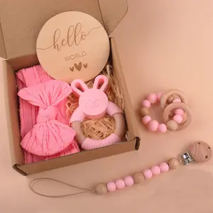 5-Piece Newborn Gift Set, Baby Newborn Rattle Milestones Keepsake New Baby Gift Box para Meninos e Meninas