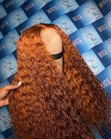 180% 250% vague d'eau 350 Orange perruque de cheveux humains couleur gingembre perruques de cheveux humains dentelle frontale transparente pour les femmes de beauté noires