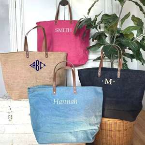 35*45cm Jute Shopping Tote Bag Grande Capacité Voyage Sac de Plage pour Femmes Sac d'Épicerie avec Poignée en Cuir - Product Image 2