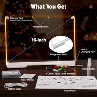 Tableau lumineux effaçable à sec Neon Art avec support intégré, 16 pouces, rechargeable, pour dessiner et gribouiller, avec LED, pour enfants