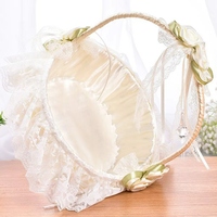 Keranjang Pengiring Pengantin Bunga Warna Ivory Ramah Lingkungan Berkualitas Tinggi Buatan Tangan, Dapat Dilipat, Tekstil Renda, Warna Dapat Disesuaikan, Dekorasi Portabel