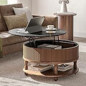 Cross-border <b>brown</b> adjustable round coffee <b>table</b>, creative home living room coffee <b>table</b>, simple and multifunctional - Product Image 2