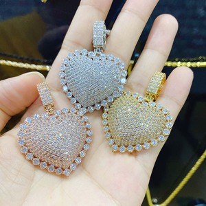 Collares con Colgantes de Corazón Roto en Color Dorado RQ, Latón Brillante con Circonita AAA, Joyería Hip Hop para Hombre - Product Image 2