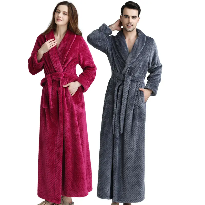 제조 업체 사용자 정의 럭셔리 슈퍼 부드러운 단색 남여 잠옷 두꺼운 따뜻한 플란넬 호텔 기본 수면 나이트 가운 긴 목욕 가운