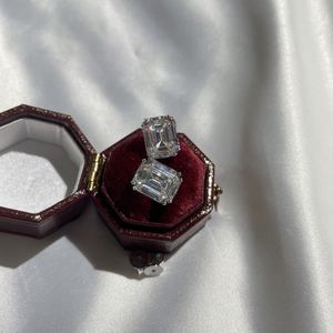 Dylam Rhodium Plated Sterling Silver <b>Emerald</b> Cut Cubic Zirconia CZ Halo Leverback Anniversary Fashion Dangle <b>Stud</b> Earrings - Product Image 6