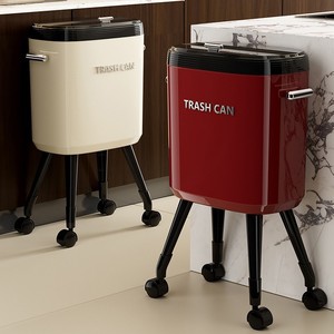 Kitchen Trash Can 12L Above Wheeled Cylindrical Indoor Waste Bin Cream White Anchor Red Olive Green - Product Image 1