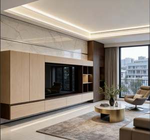 Meuble TV bas personnalisé BALOM avec 3 portes et 2 tiroirs, unité multimédia en bois pour téléviseur de 70 pouces, meuble de rangement pour salon, meubles de maison - Product Image 4