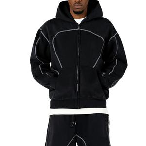 Sweat à capuche brodé streetwear à col rond et fermeture éclair, design ligne baggy, fabrication usine, vente en gros - Product Image 6