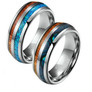 CHENG JEWELERS Bague en carbure de tungstène plaqué or 18 carats pour homme, avec incrustation de <span class=keywords><strong>bois</strong></span> et d'opale <span class=keywords><strong>imitation</strong></span>, 8 mm, bijoux de mode - Product Image 5