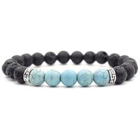 Bracelet Perlé en Pierre Naturelle Œil de Tigre et Turquoise Verte, Bracelet Élastique Diffuseur de Chakra en Pierre de Lave